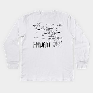 Hawaii Illustrated Map Black and White Kids Long Sleeve T-Shirt